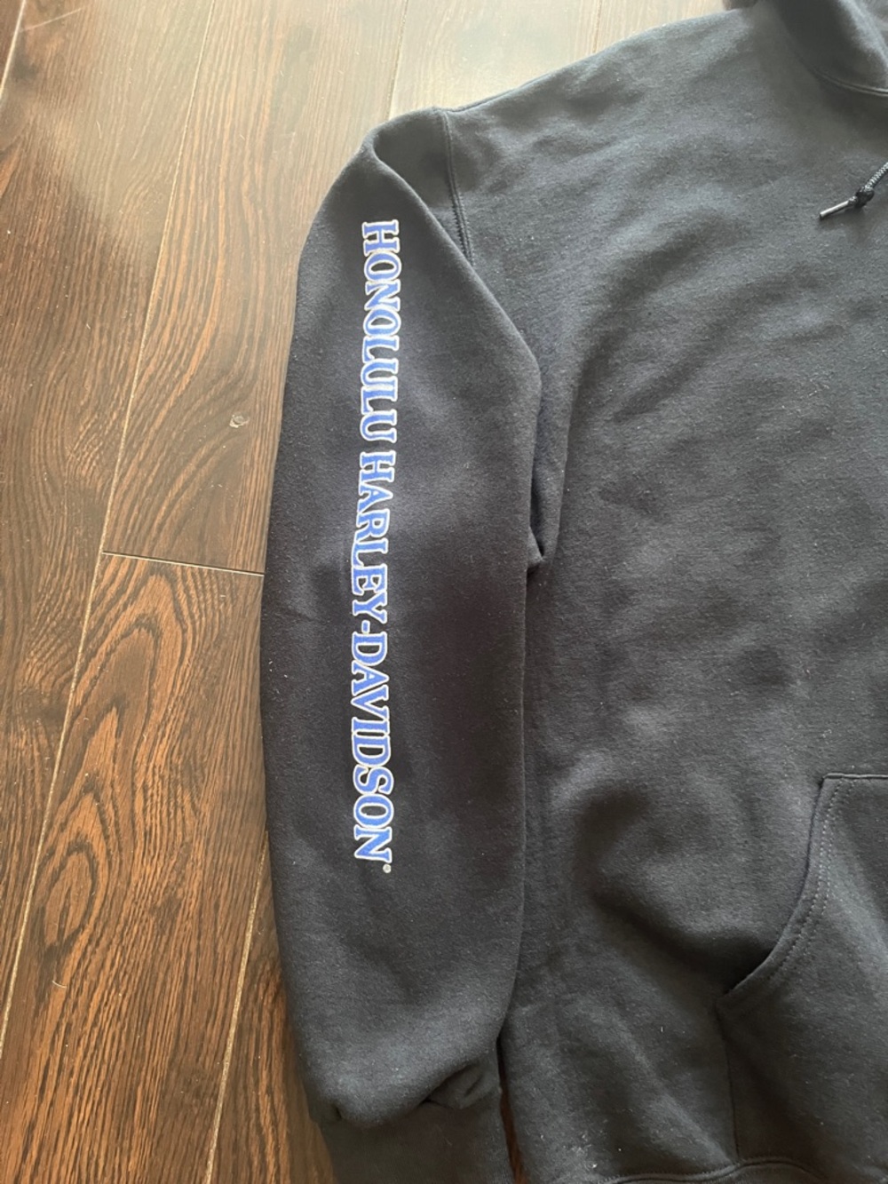 Harley-Davidson Black Hoodie with Blue Flame Sleeve Accents - Picture 5 of 8